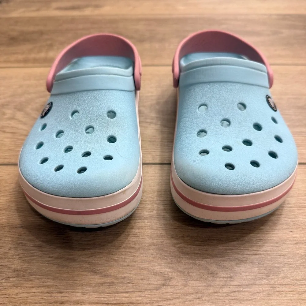 Crocs Crocband Clog Ice Blue Pink Kids Junior Size J4 Sporty Slip On Shoes
